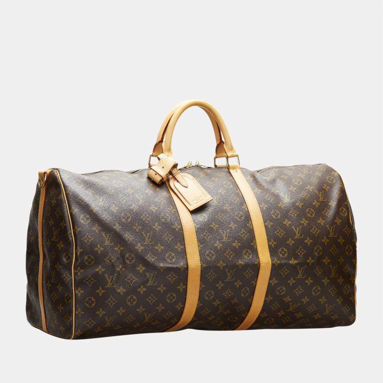 Pre Owned Louis Vuitton Brown Monogram Keepall Bandouliere 60