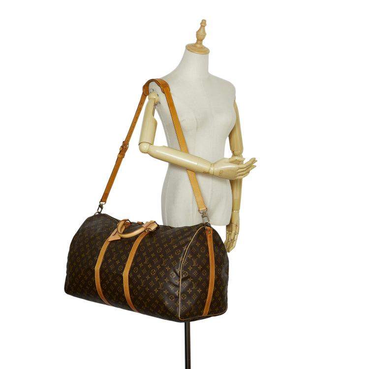 Pre Owned Louis Vuitton Brown Monogram Keepall Bandouliere 60