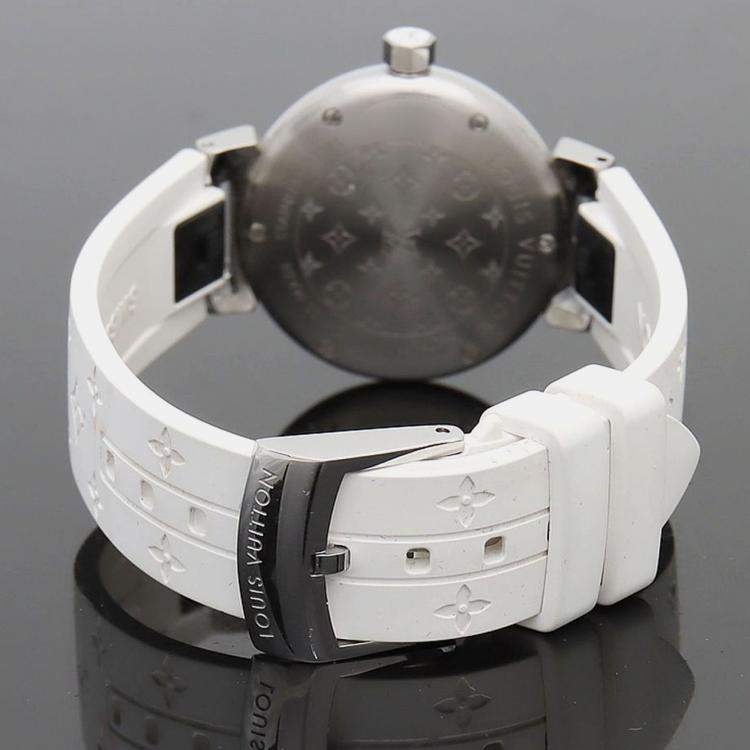 Pre Owned Louis Vuitton Tambour Q12M0 Quartz White Stainless Steel Women's Wristwatch 28 mm