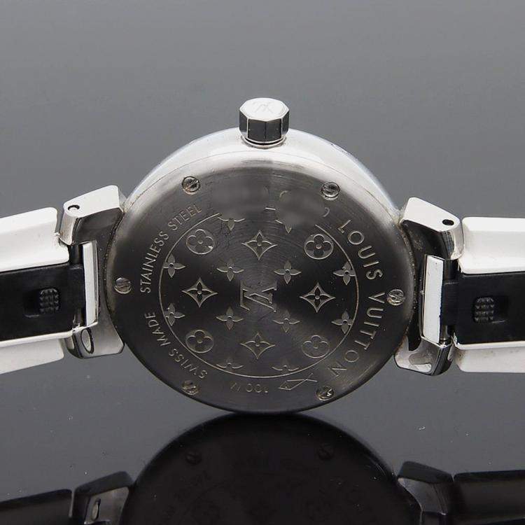 Pre Owned Louis Vuitton Tambour Q12M0 Quartz White Stainless Steel Women's Wristwatch 28 mm
