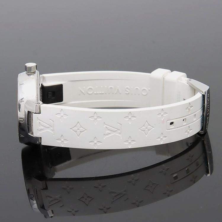 Pre Owned Louis Vuitton Tambour Q12M0 Quartz White Stainless Steel Women's Wristwatch 28 mm