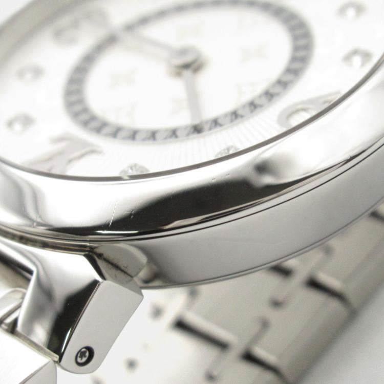 Pre Owned Louis Vuitton Tambour Q12MG Quartz Silver Stainless Steel Women's Wristwatch 28 mm