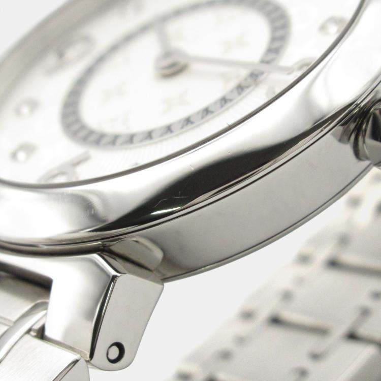 Pre Owned Louis Vuitton Tambour Q12MG Quartz Silver Stainless Steel Women's Wristwatch 28 mm