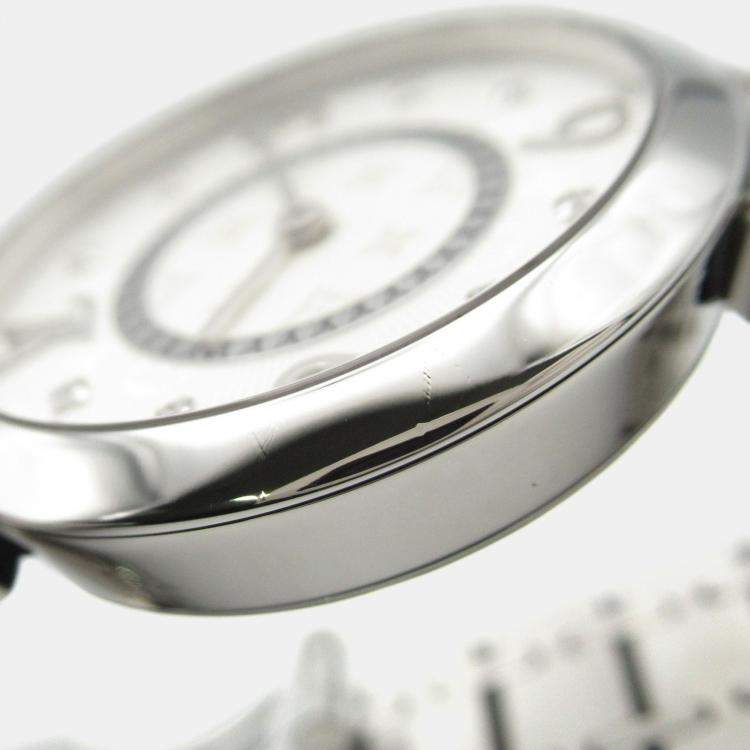 Pre Owned Louis Vuitton Tambour Q12MG Quartz Silver Stainless Steel Women's Wristwatch 28 mm