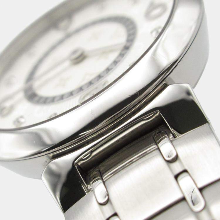 Pre Owned Louis Vuitton Tambour Q12MG Quartz Silver Stainless Steel Women's Wristwatch 28 mm