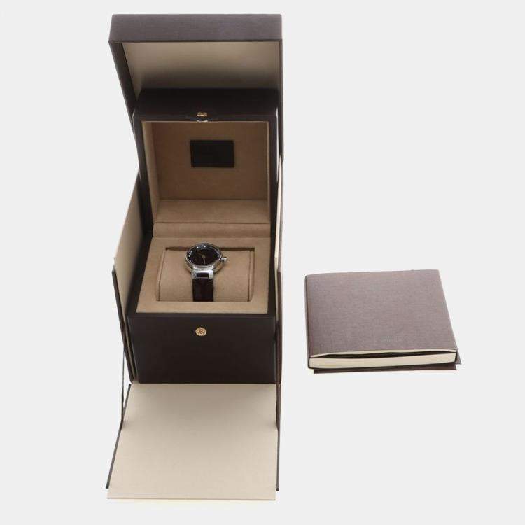 Pre Owned Louis Vuitton Tambour Q12M3 Quartz Brown Diamonds Stainless Steel Women's Wristwatch 28mm
