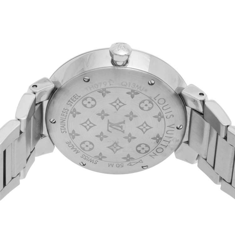 Pre Owned Louis Vuitton Silver White Stainless Steel Q13MJ4 Women's Wristwatch 33 mm