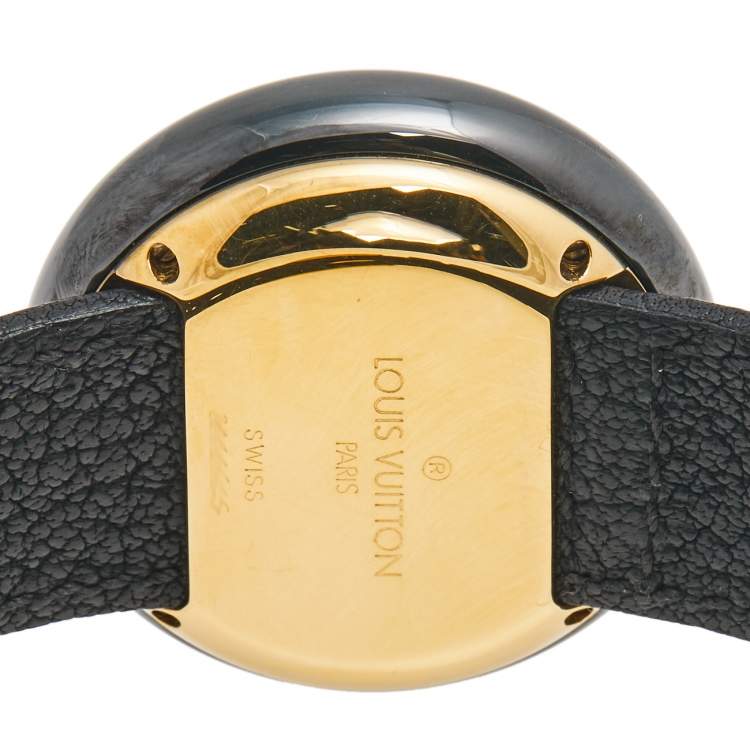 Pre Owned Louis Vuitton White Ceramic Gold Plated Stainless Steel Leather Monterey LV2 180316 Women's Wristwatch 37 mm