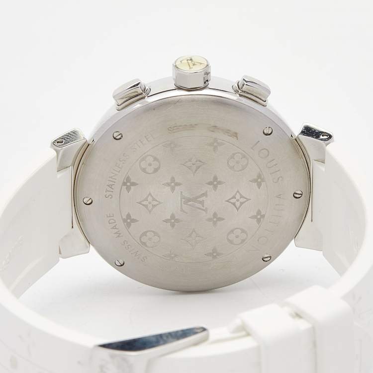 Pre Owned Louis Vuitton Mother of Pearl Stainless Steel Rubber Tambour Lovely Cup Q11BA Women's Wristwatch 39 mm