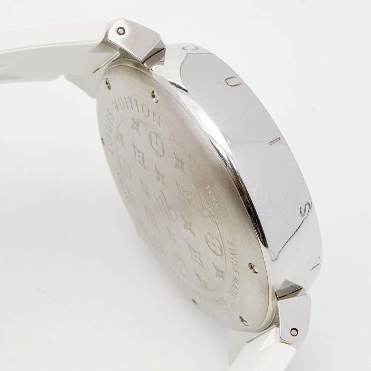 Pre Owned Louis Vuitton Mother of Pearl Stainless Steel Rubber Tambour Lovely Cup Q11BA Women's Wristwatch 39 mm