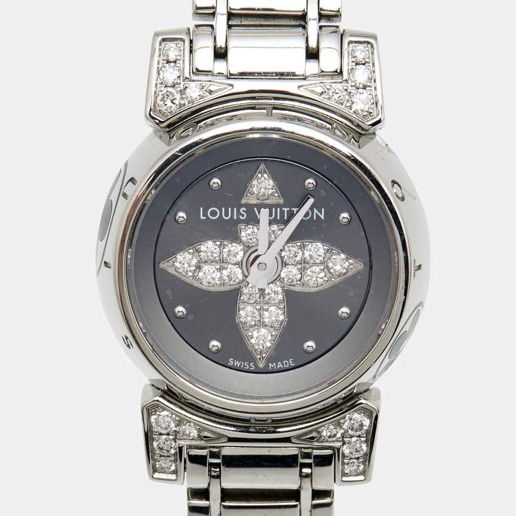 Louis Vuitton Tambour Stainless Steel Diamonds Ladies Watch For