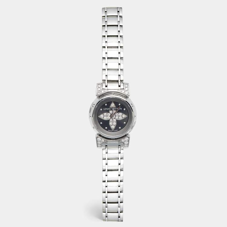 Louis Vuitton Silver Diamonds Stainless Stee Tambour Bijou Q151K Women's  Wristwatch 18 MM Louis Vuitton