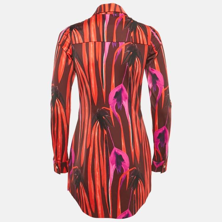 Pre Owned Louisa Ballou Red/Purple Printed Jersey Button Down Dress S