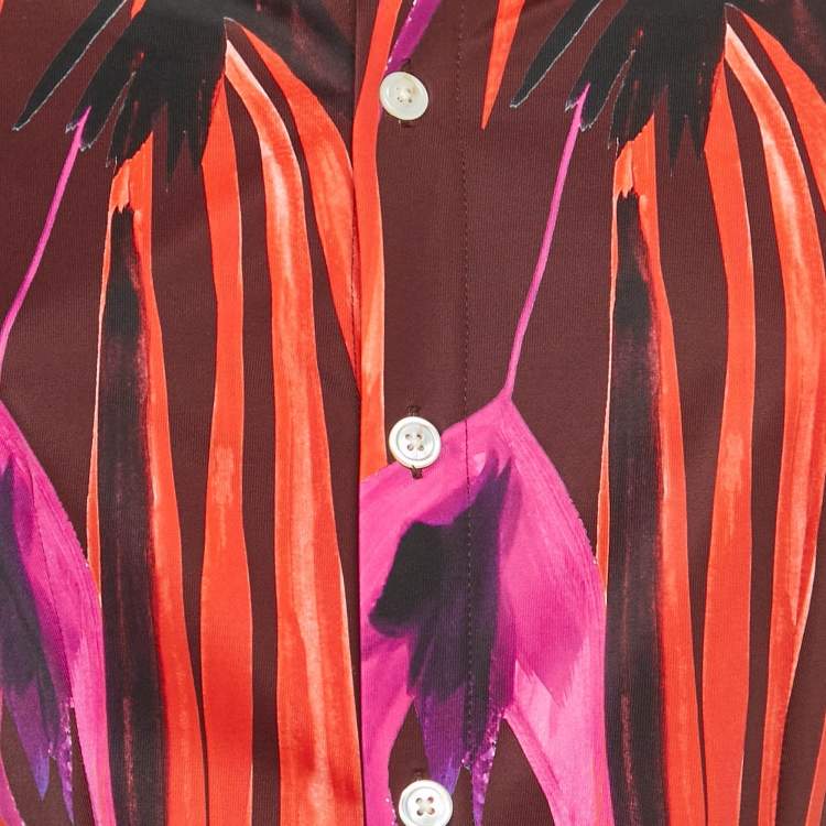 Pre Owned Louisa Ballou Red/Purple Printed Jersey Button Down Dress S