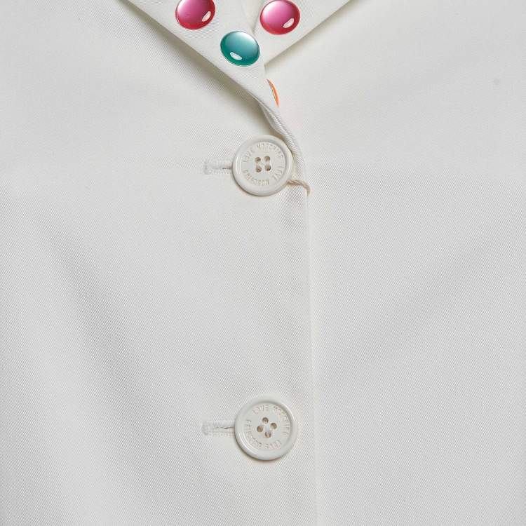 Pre Owned Love Moschino White Multicolor Stud Embellished Gabardine Blazer S