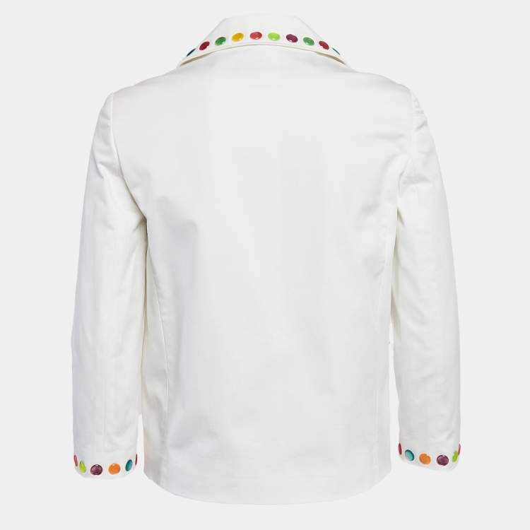 Pre Owned Love Moschino White Multicolor Stud Embellished Gabardine Blazer S