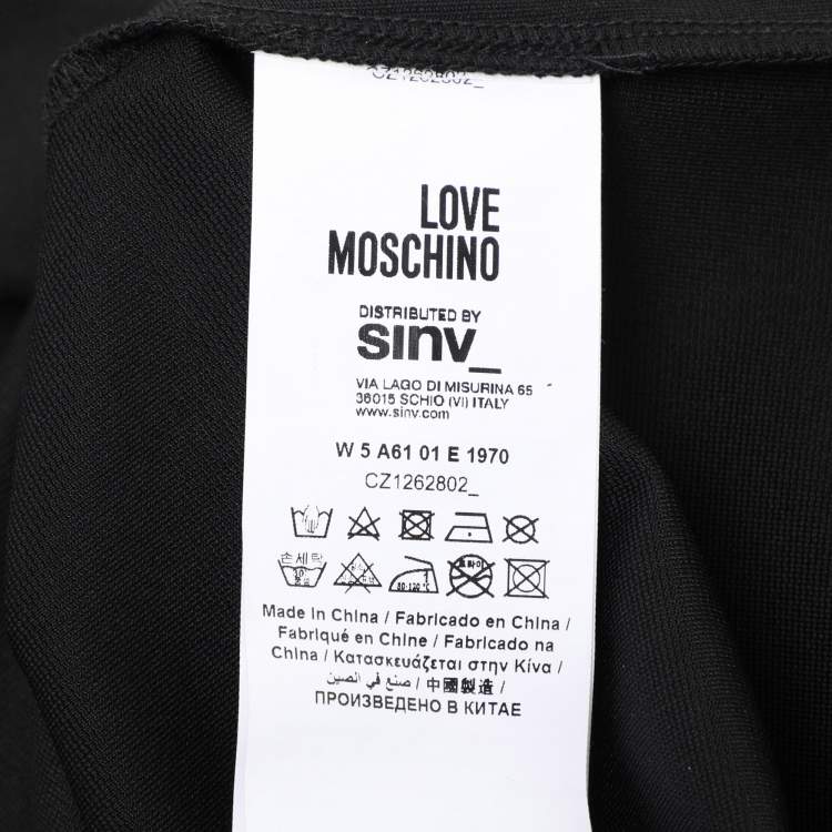 Pre Owned Love Moschino Black Jersey Logo Print Sheath Dress M