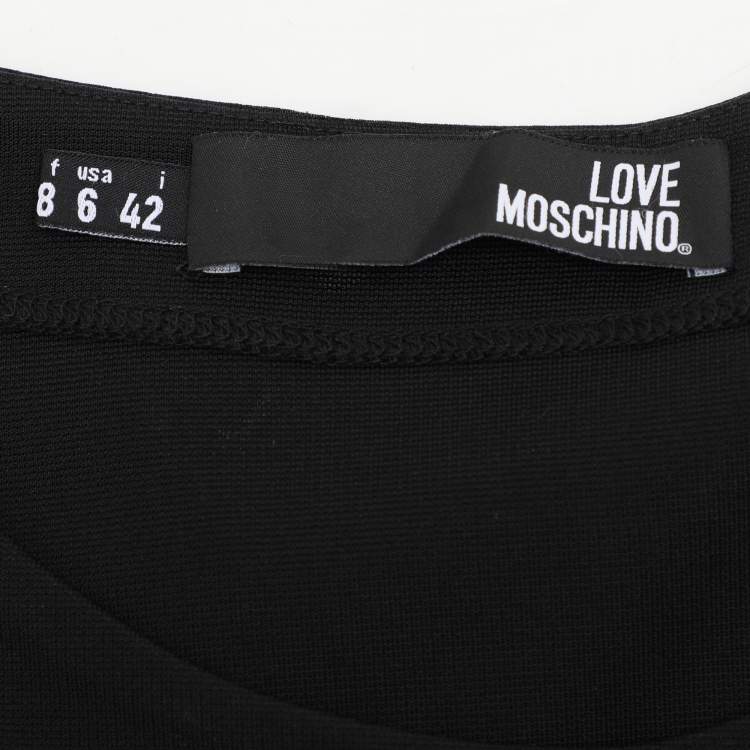 Pre Owned Love Moschino Black Jersey Logo Print Sheath Dress M