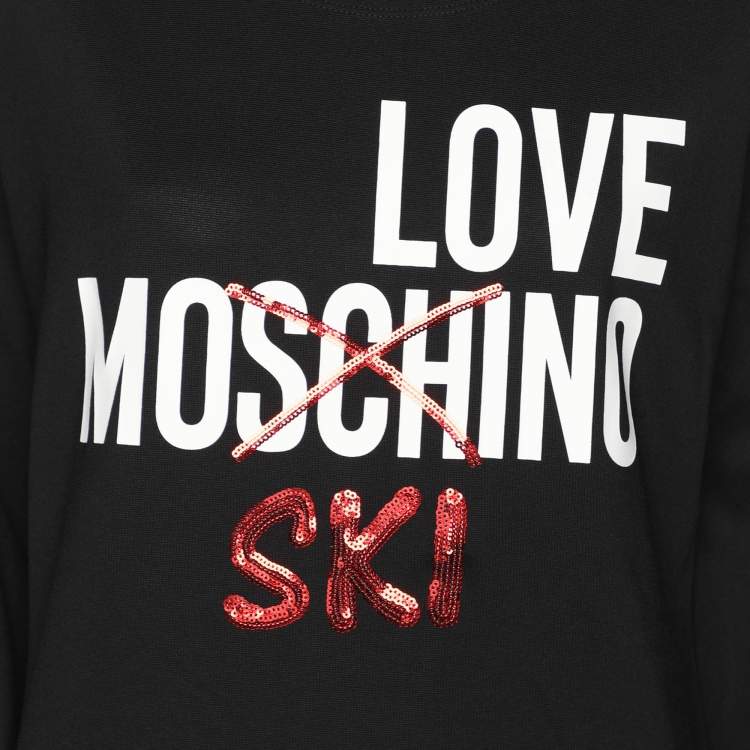 Pre Owned Love Moschino Black Jersey Logo Print Sheath Dress M