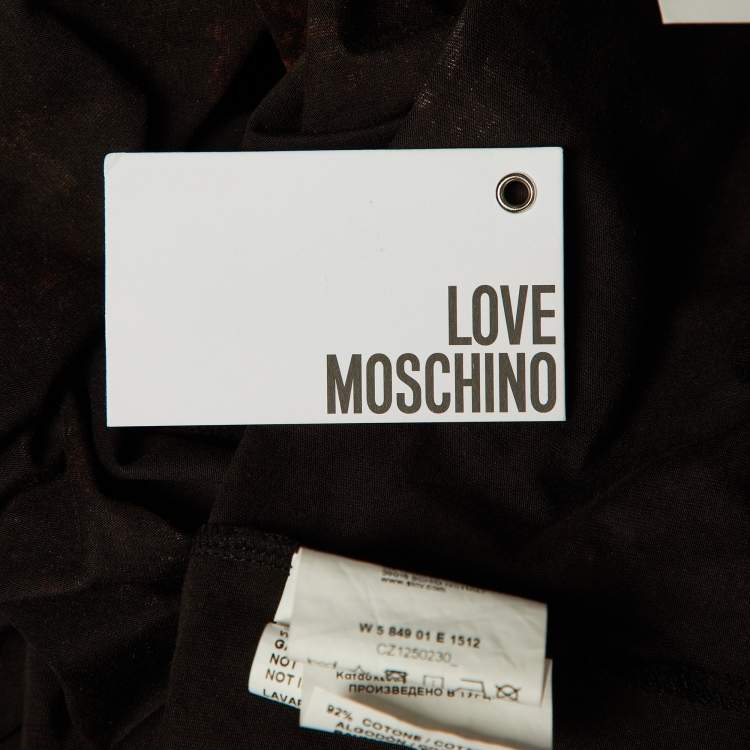 Pre Owned Love Moschino Brown Heart and Rose Print Jersey T-Shirt Dress L