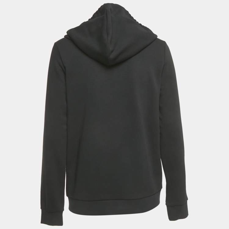 Pre Owned Love Moschino Black Logo Print Cotton Knit Zip-Up Sweatshirt M