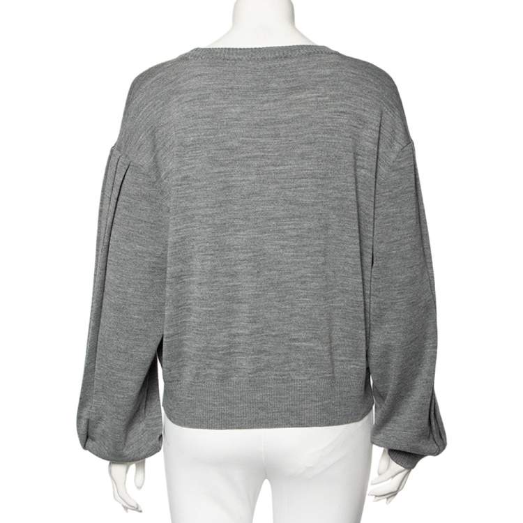 Pre Owned Love Moschino Grey Wool Logo Stripe Detail Sweater L