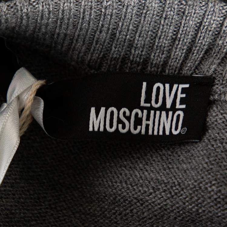 Pre Owned Love Moschino Grey Wool Logo Stripe Detail Sweater L