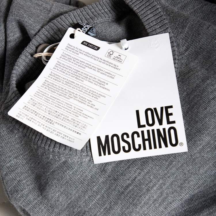 Pre Owned Love Moschino Grey Wool Logo Stripe Detail Sweater L