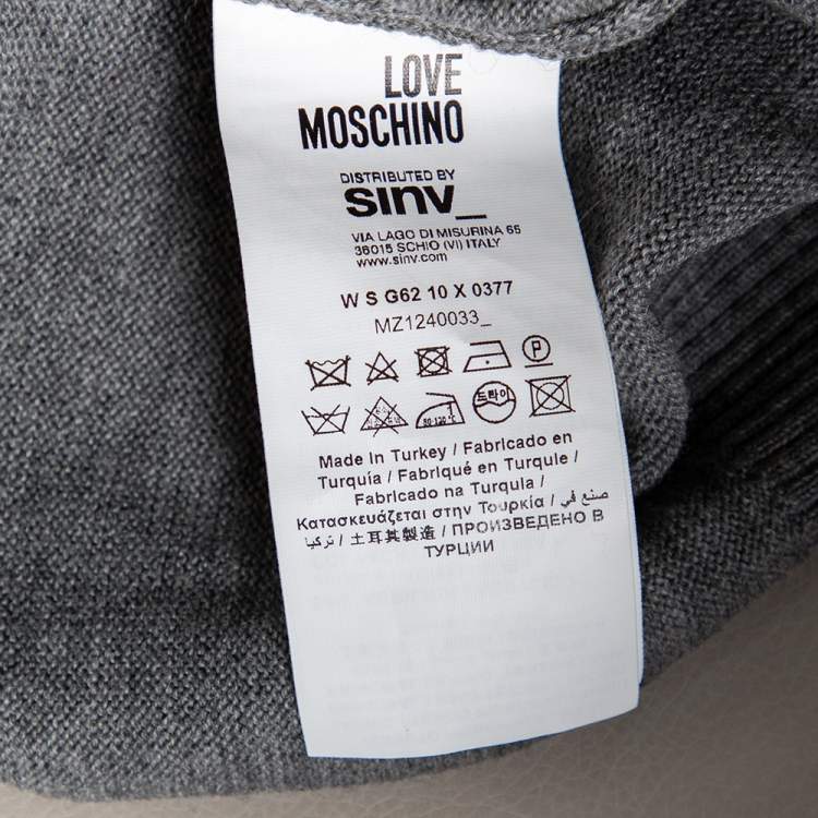 Pre Owned Love Moschino Grey Wool Logo Stripe Detail Sweater L