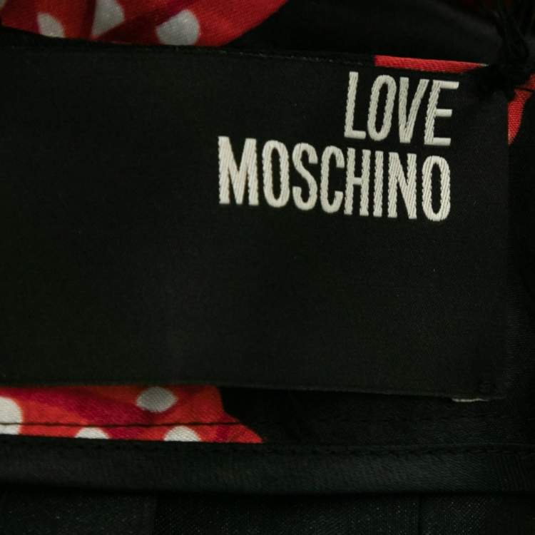 Pre Owned Love Moschino Black Bow Printed Satin Pleated Skirt S