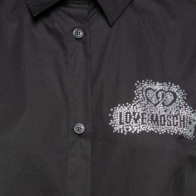 Pre Owned Love Moschino Black Cotton Logo Embellished Sleeveless Top M  