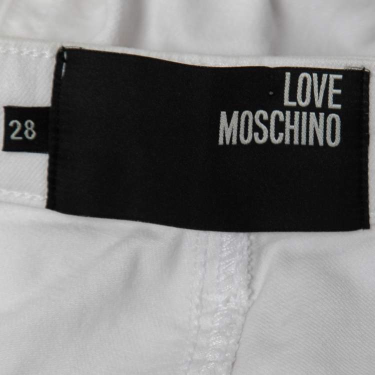 Pre Owned Love Moschino White Denim Straight Fit Jeans M/Waist: 32"