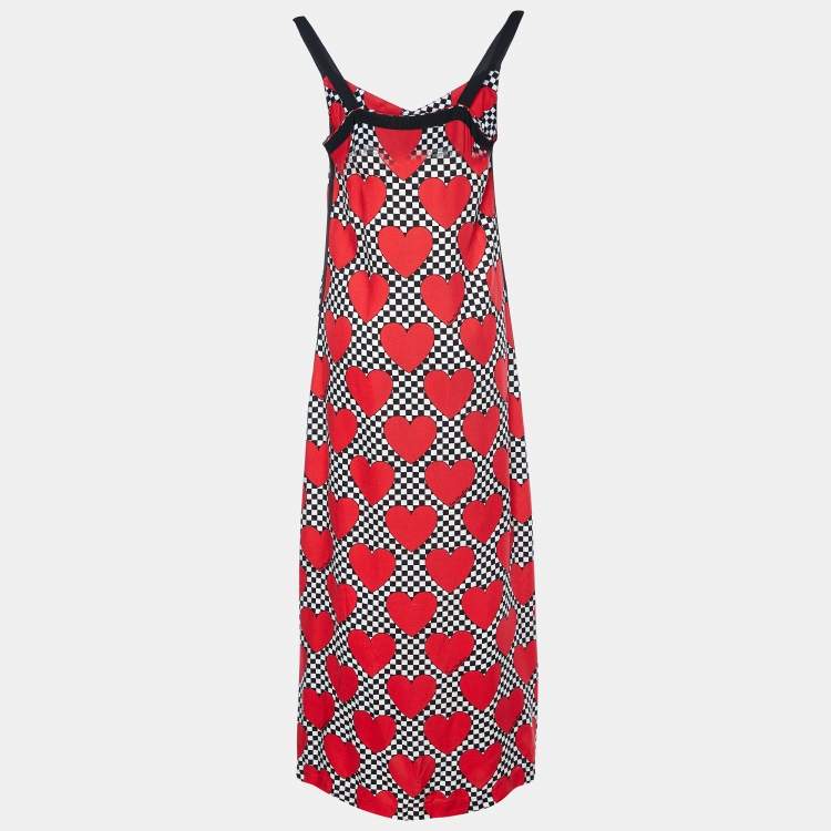 Pre Owned Love Moschino Red Love & Checkered Printed Maxi Dress S