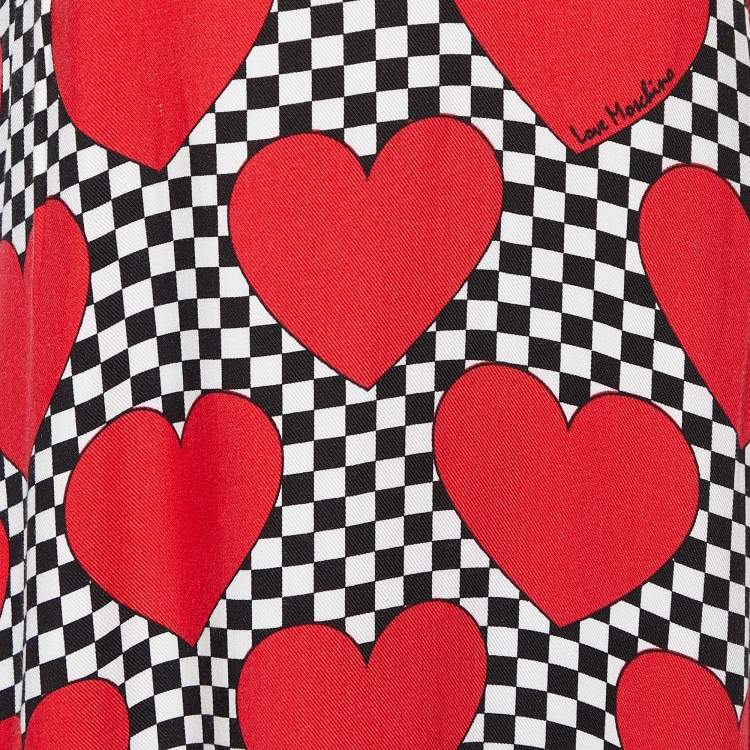 Pre Owned Love Moschino Red Love & Checkered Printed Maxi Dress S