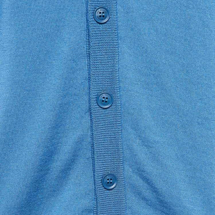 Pre Owned Love Moschino Blue Intarsia Knit Front Button Cardigan L