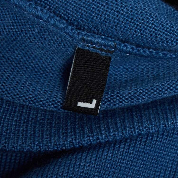 Pre Owned Love Moschino Blue Intarsia Knit Front Button Cardigan L