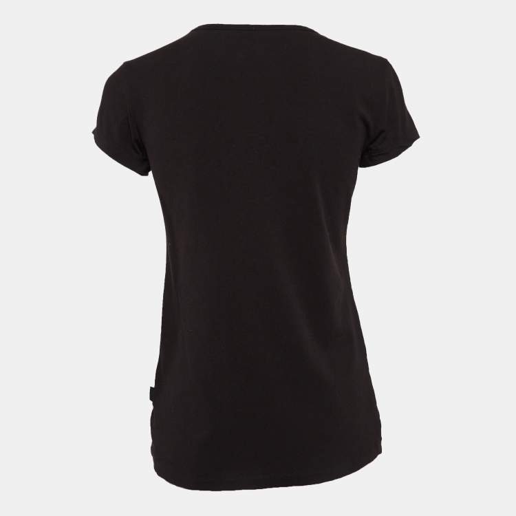 Pre Owned Love Moschino Black Cotton Knit Love Patch Detail T-Shirt S