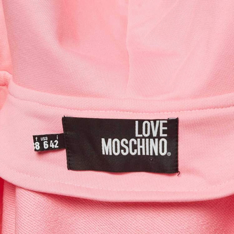 Pre Owned Love Moschino Pink Cotton Applique Detail Zip-Up Hoodie M