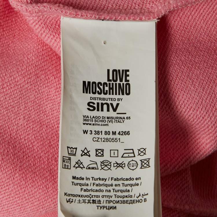Pre Owned Love Moschino Pink Cotton Applique Detail Zip-Up Hoodie M