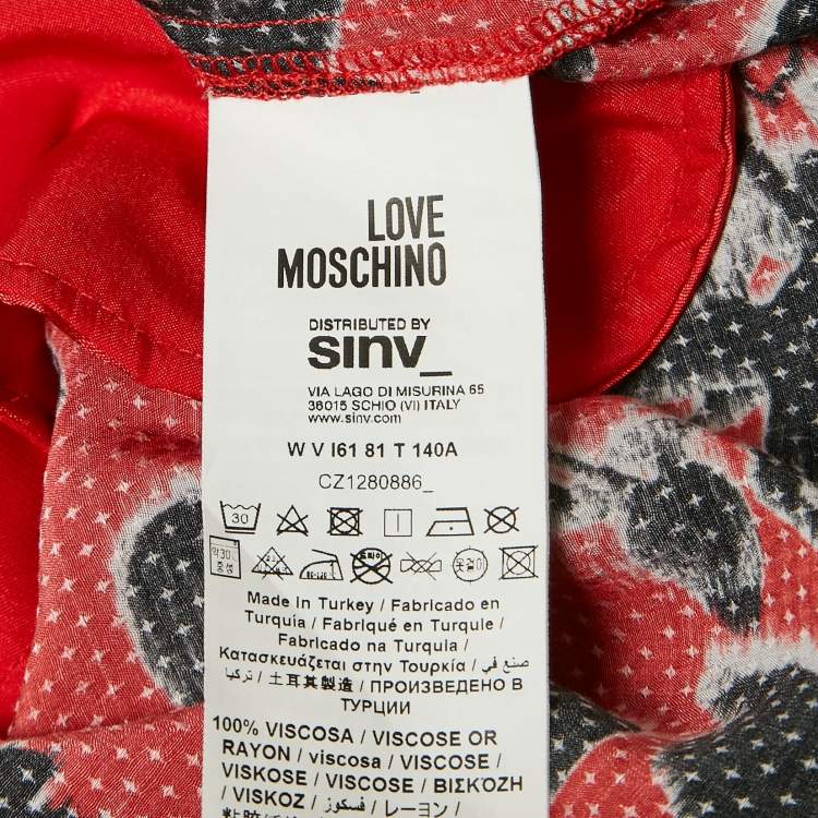 Pre Owned Love Moschino Red Textured Floral Print Crepe Short Dress M