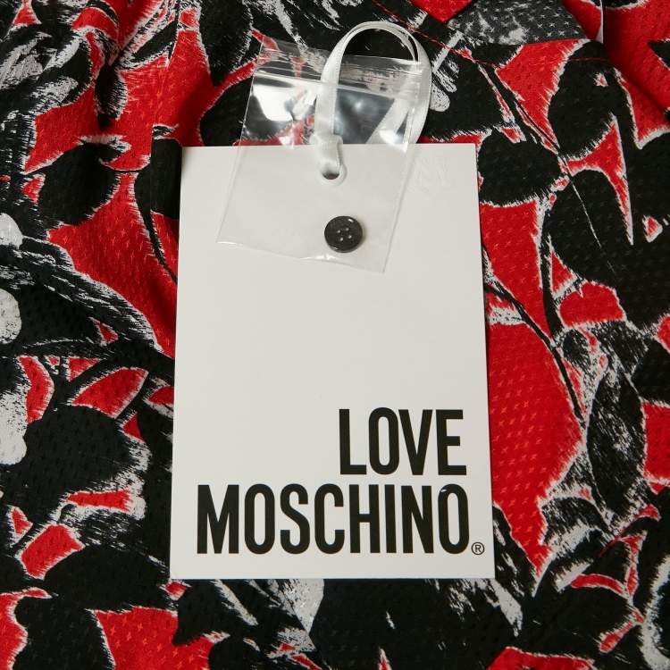 Pre Owned Love Moschino Red Textured Floral Print Crepe Short Dress M