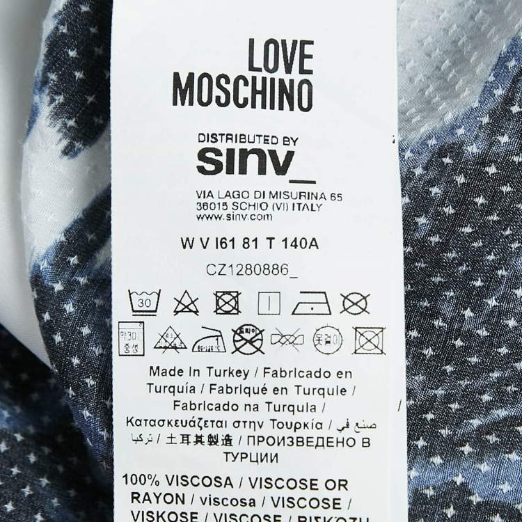 Pre Owned Love Moschino White Rose Print Textured Crepe Short Dress M