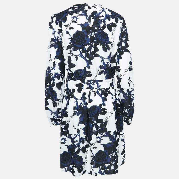 Pre Owned Love Moschino White Rose Print Textured Crepe Short Dress M
