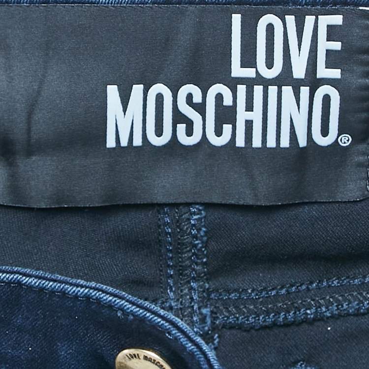 Pre Owned Love Moschino Navy Blue Ripped Denim Skinny Jeans M Waist 29"
