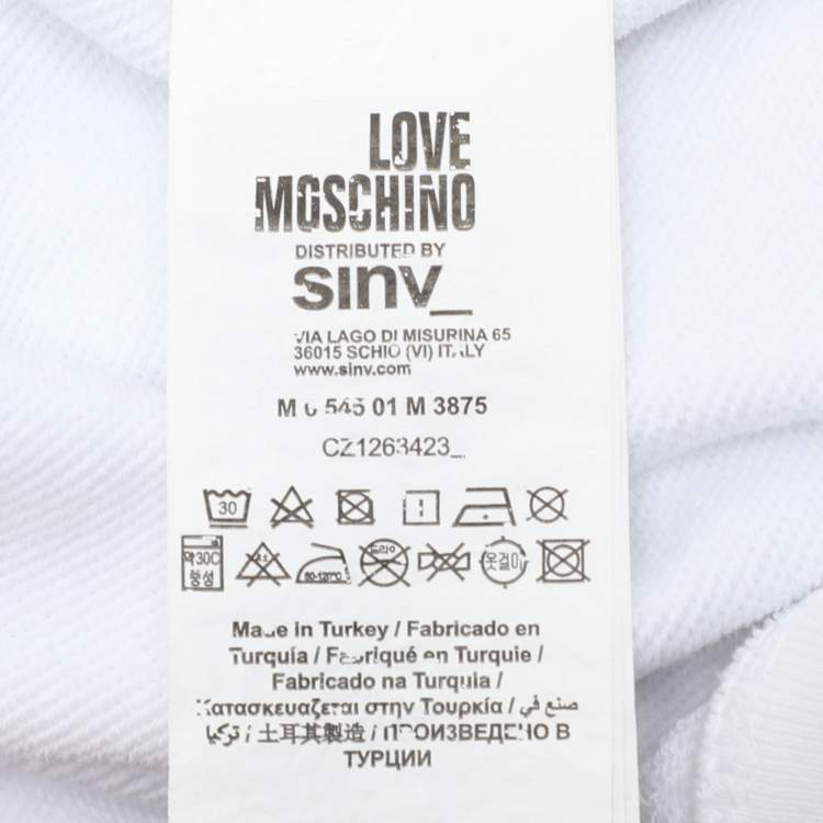 Pre Owned Love Moschino White Cotton Peace Sign Sweatshirt M