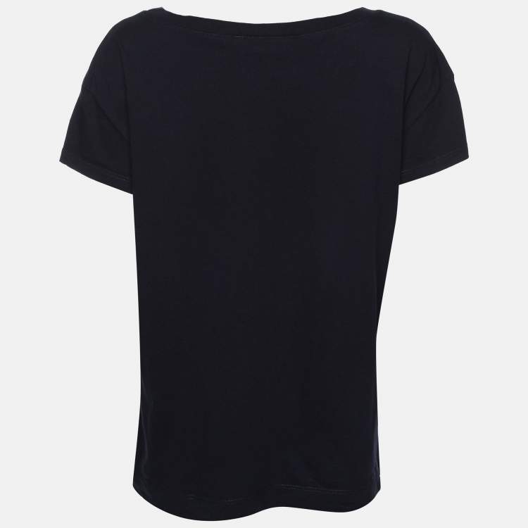Pre Owned Love Moschino Dark Blue Heart Print Fabric T-Shirt M