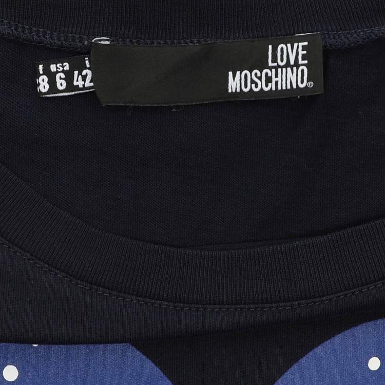 Pre Owned Love Moschino Dark Blue Heart Print Fabric T-Shirt M