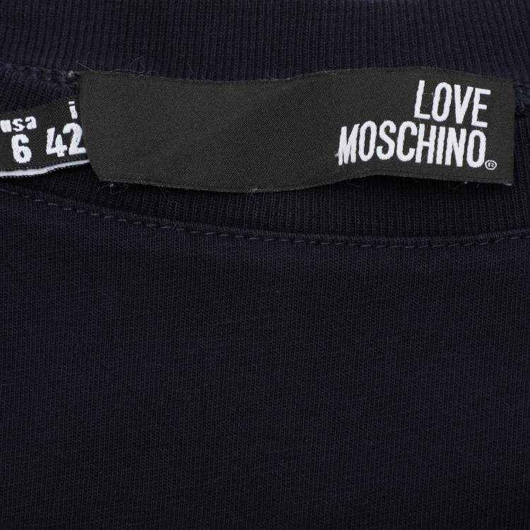 Pre Owned Love Moschino Dark Blue Heart Print Fabric T-Shirt M