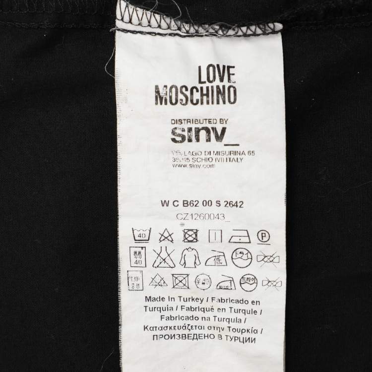 Pre Owned Love Moschino Black Cotton Heart Pocket Polo Shirt M