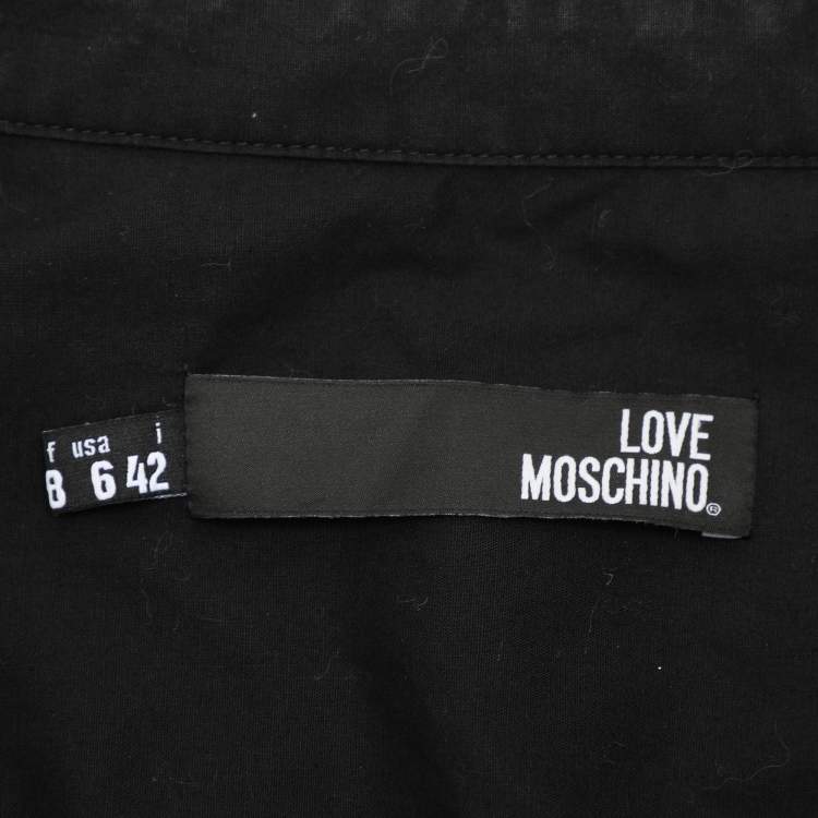 Pre Owned Love Moschino Black Cotton Heart Pocket Polo Shirt M